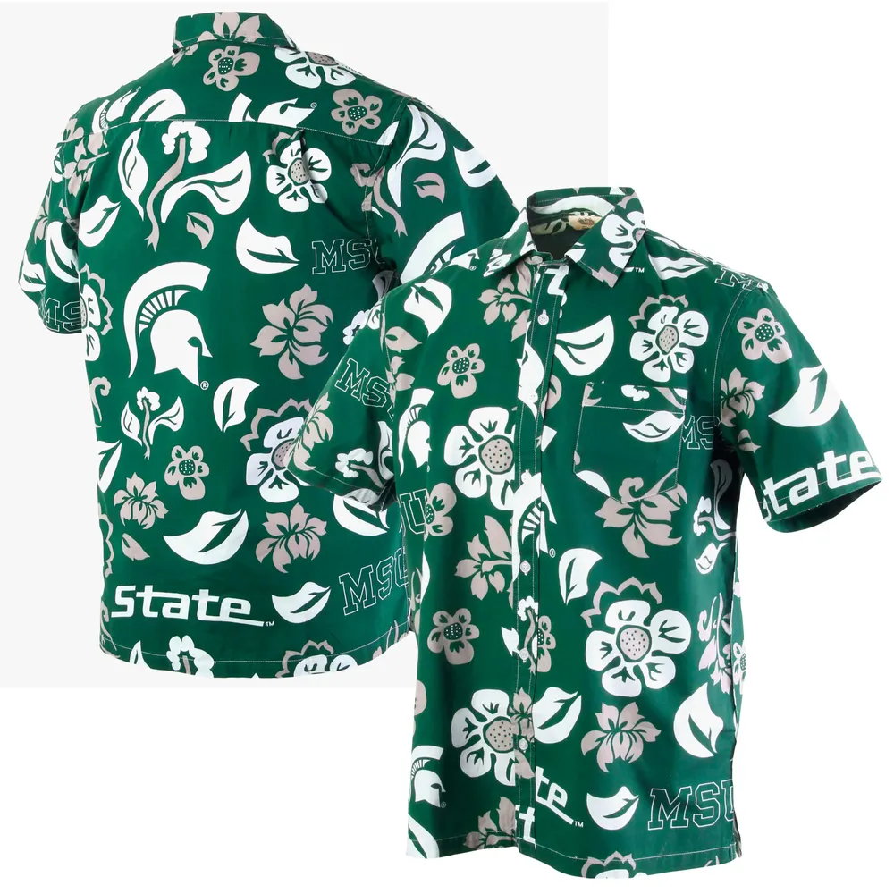 Chemise boutonnée à fleurs Wes & Willy Green Michigan State Spartans pour hommes