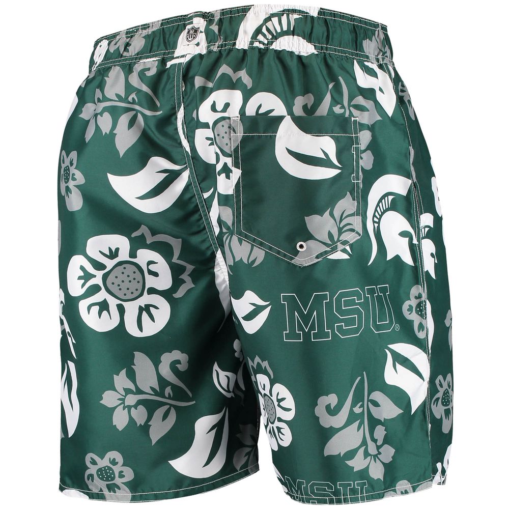 Men's Wes & Willy Green Michigan State Spartans Floral Volley Swim Trunks