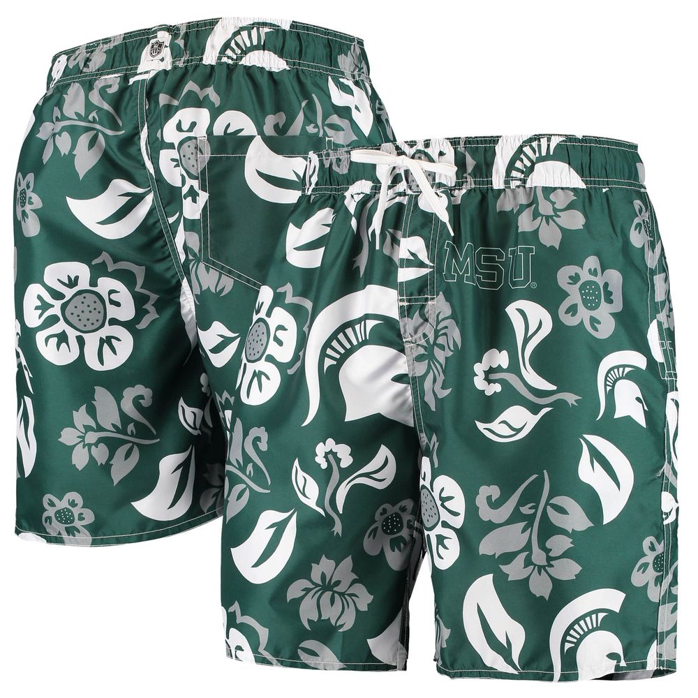 Men's Wes & Willy Green Michigan State Spartans Floral Volley Swim Trunks