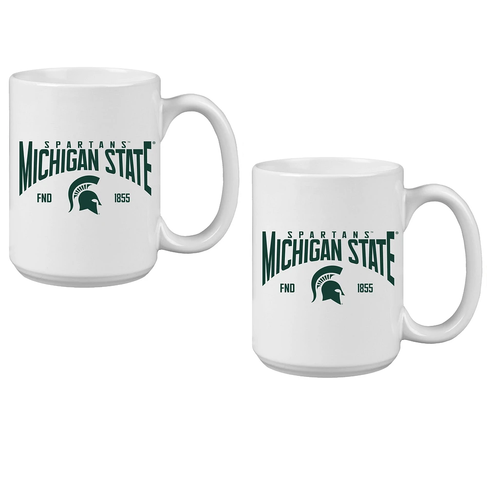 Lot de deux tasses en céramique de 15 oz des Spartans de l'État du Michigan