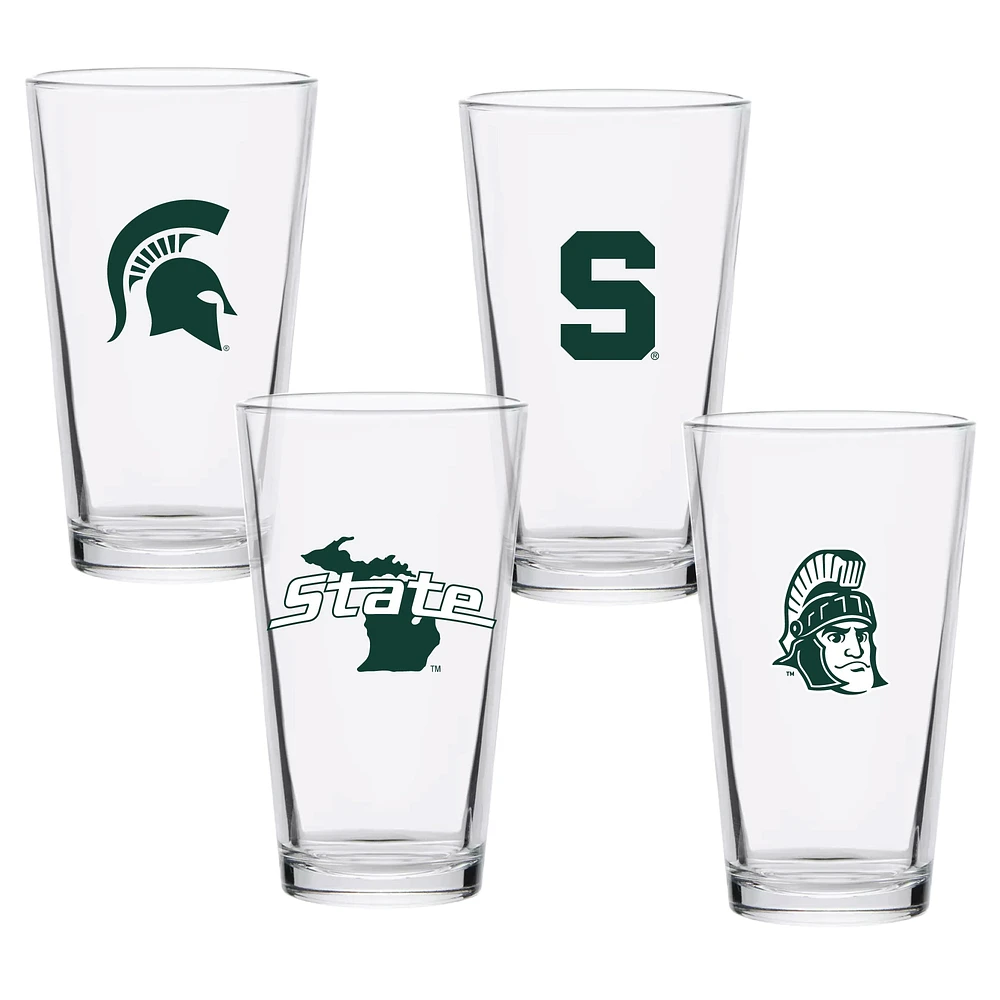 Lot de quatre verres à pinte de collection de 16 oz des Spartans de l'État du Michigan