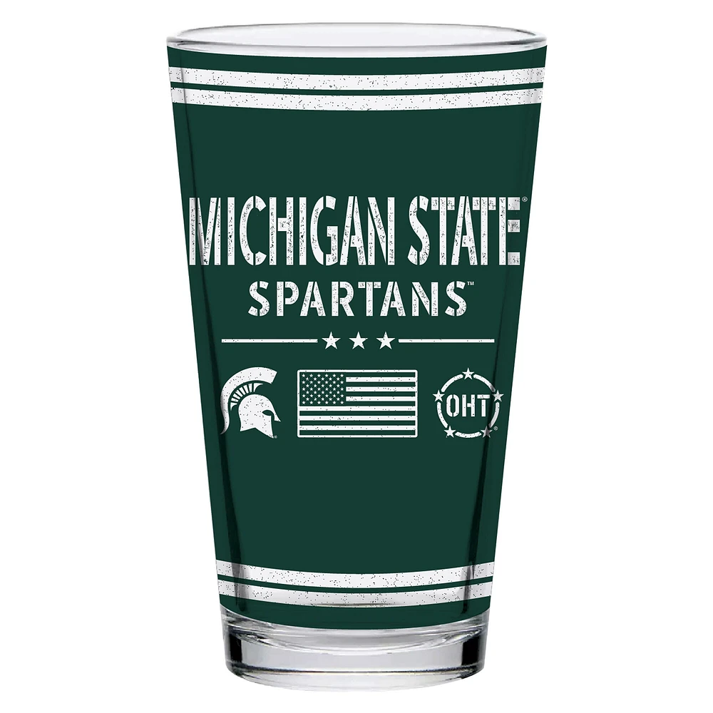 Spartiates de l'État du Michigan 16oz. Verre à pinte d’appréciation militaire OHT