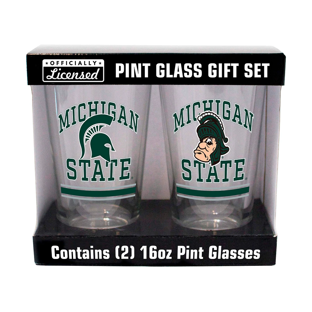 Spartiates de l'État du Michigan 16oz. Verre à pinte, paquet de deux