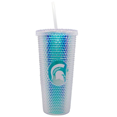 Spartiates de l'État du Michigan 24oz. Gobelet de voyage clouté irisé avec paille