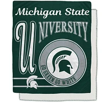 Couverture Sherpa en flanelle polaire avec emblème rétro des Spartans de l'État du Michigan, 50 x 60 pouces