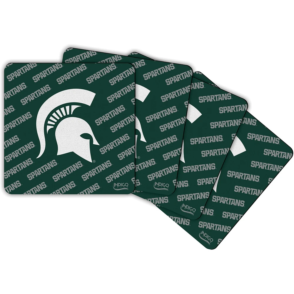 Ensemble de quatre sous-verres à répétition carrée Michigan State Spartans