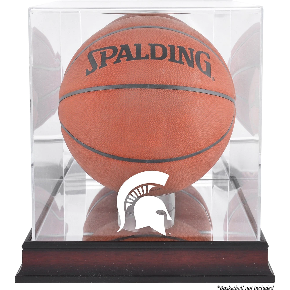 Vitrine de basket-ball Michigan State Spartans en acajou avec finition antique et dos en miroir