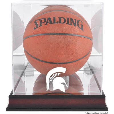 Vitrine de basket-ball Michigan State Spartans en acajou avec finition antique et dos en miroir