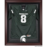Vitrine de présentation du maillot avec logo encadré en acajou des Spartans de l'État du Michigan