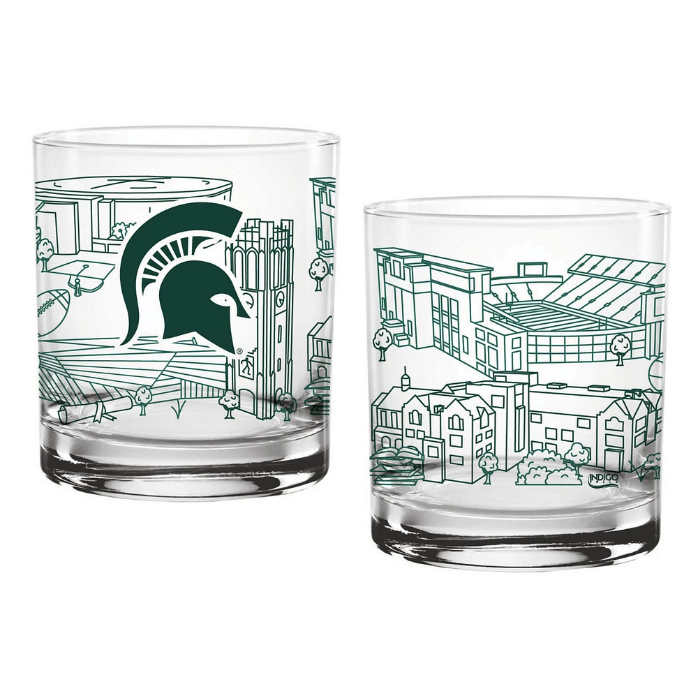 Pack de deux Spartans de l'État du Michigan 14oz. Verre d’art de ligne de campus