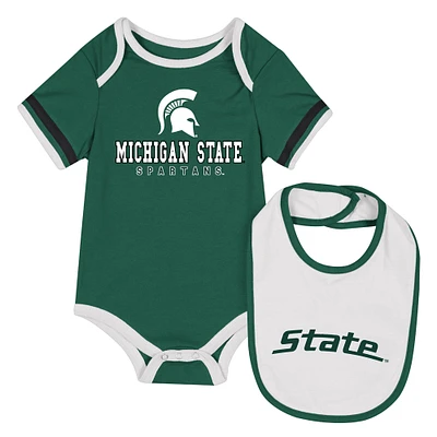Ensemble body et bavoir vert Colosseum Michigan State Spartans pour nouveau-né bébé
