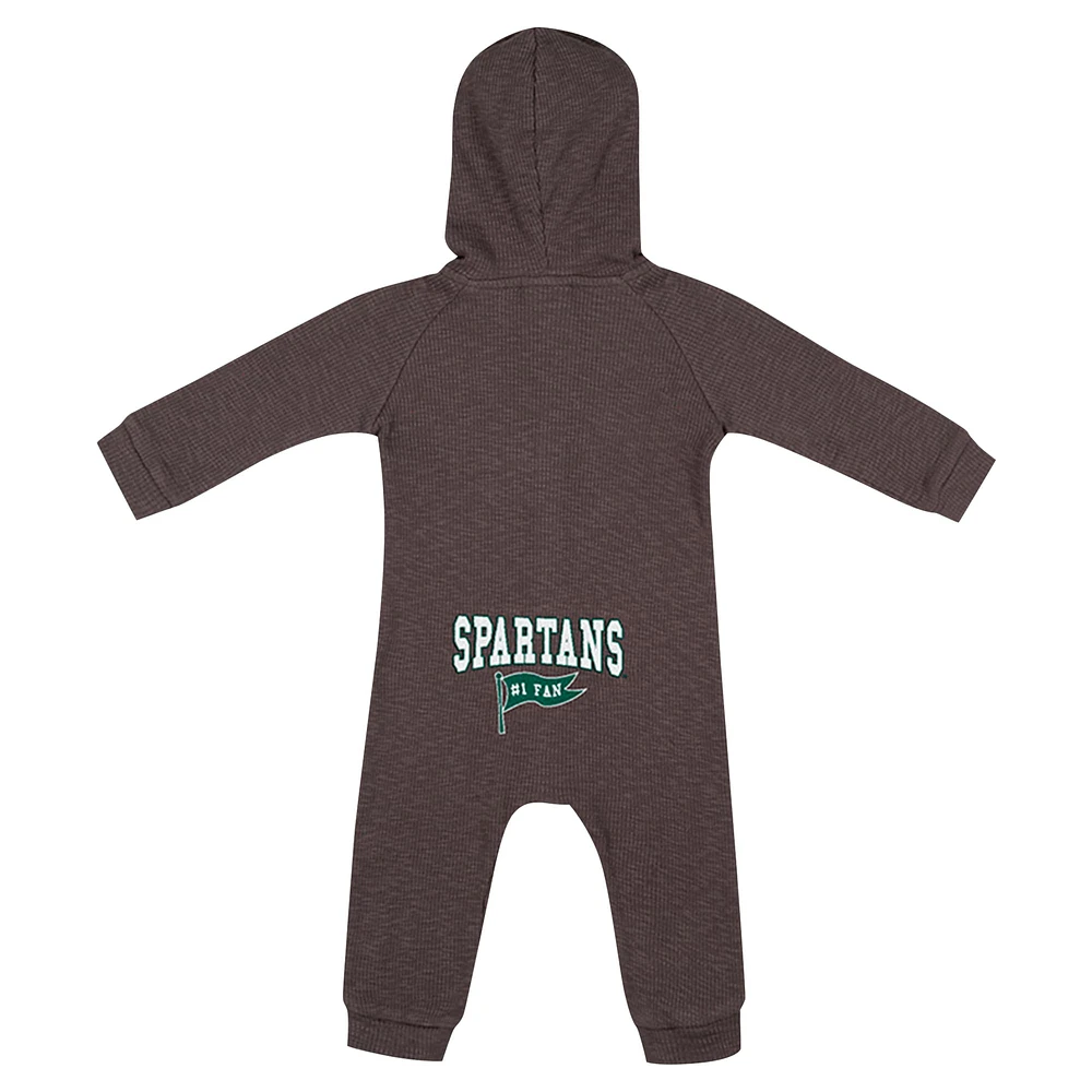 Barboteuse à capuche et boutons-pression en tissu gaufré Zando-Zan pour nouveau-né bébé Colosseum Charcoal Michigan State Spartans