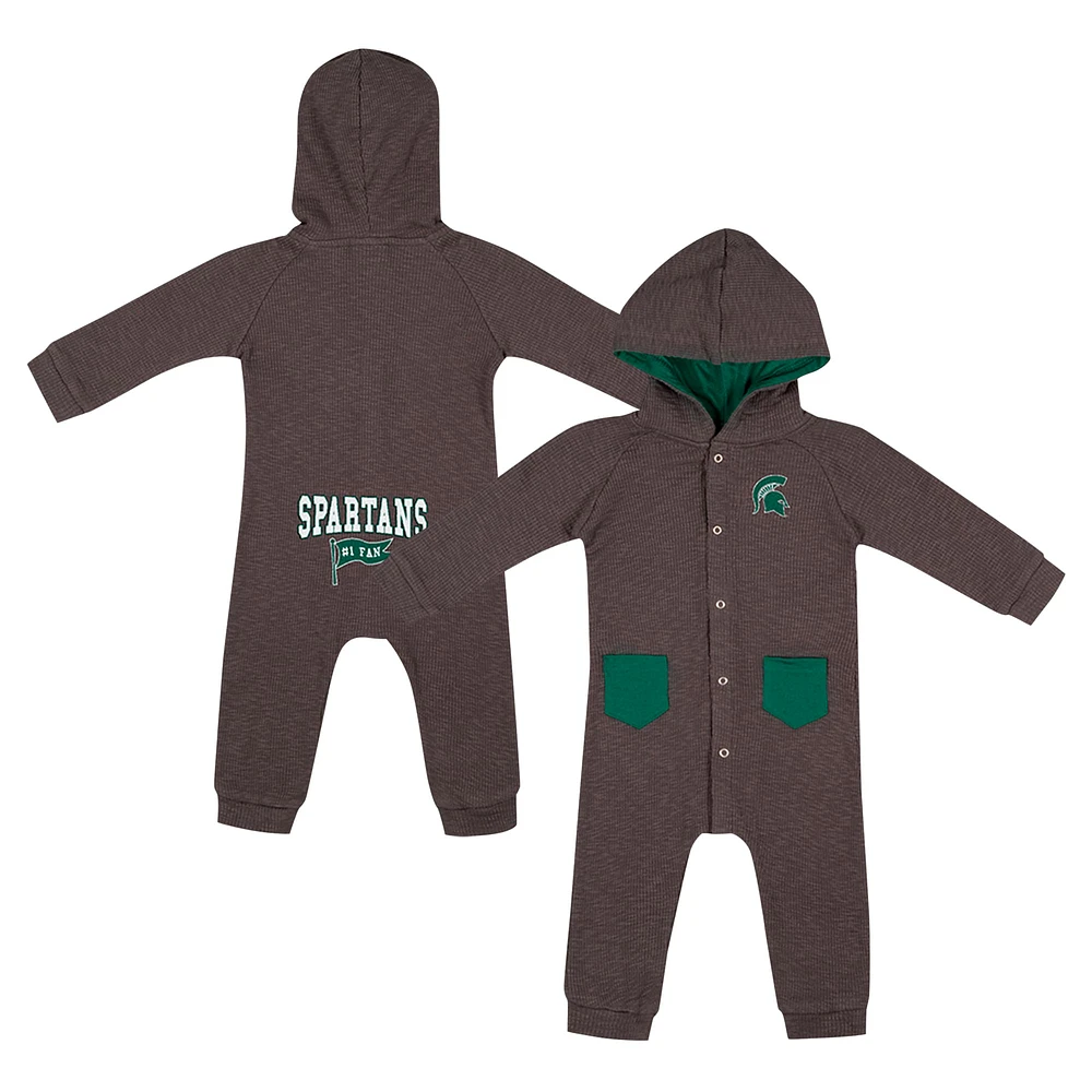 Newborn & Infant Colosseum Charcoal Michigan State Spartans Zando-Zan Waffle Full-Snap Hooded Romper