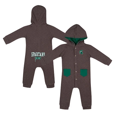 Barboteuse à capuche et boutons-pression en tissu gaufré Zando-Zan pour nouveau-né bébé Colosseum Charcoal Michigan State Spartans