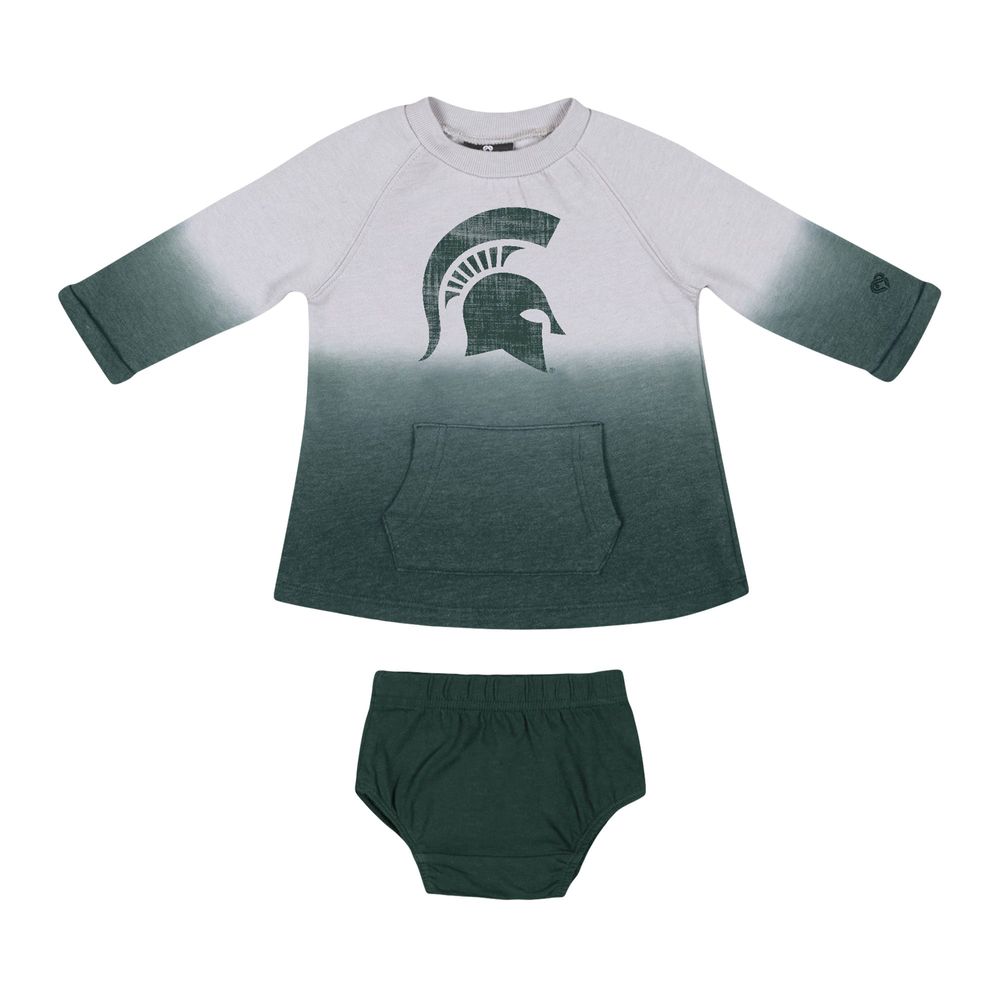 Newborn & Infant Colosseum Gray/Green Michigan State Spartans Hand Ombre Dress Bloomers Set