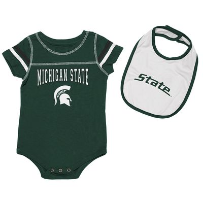Newborn & Infant Colosseum Green/White Michigan State Spartans Chocolate Bodysuit Bib Set