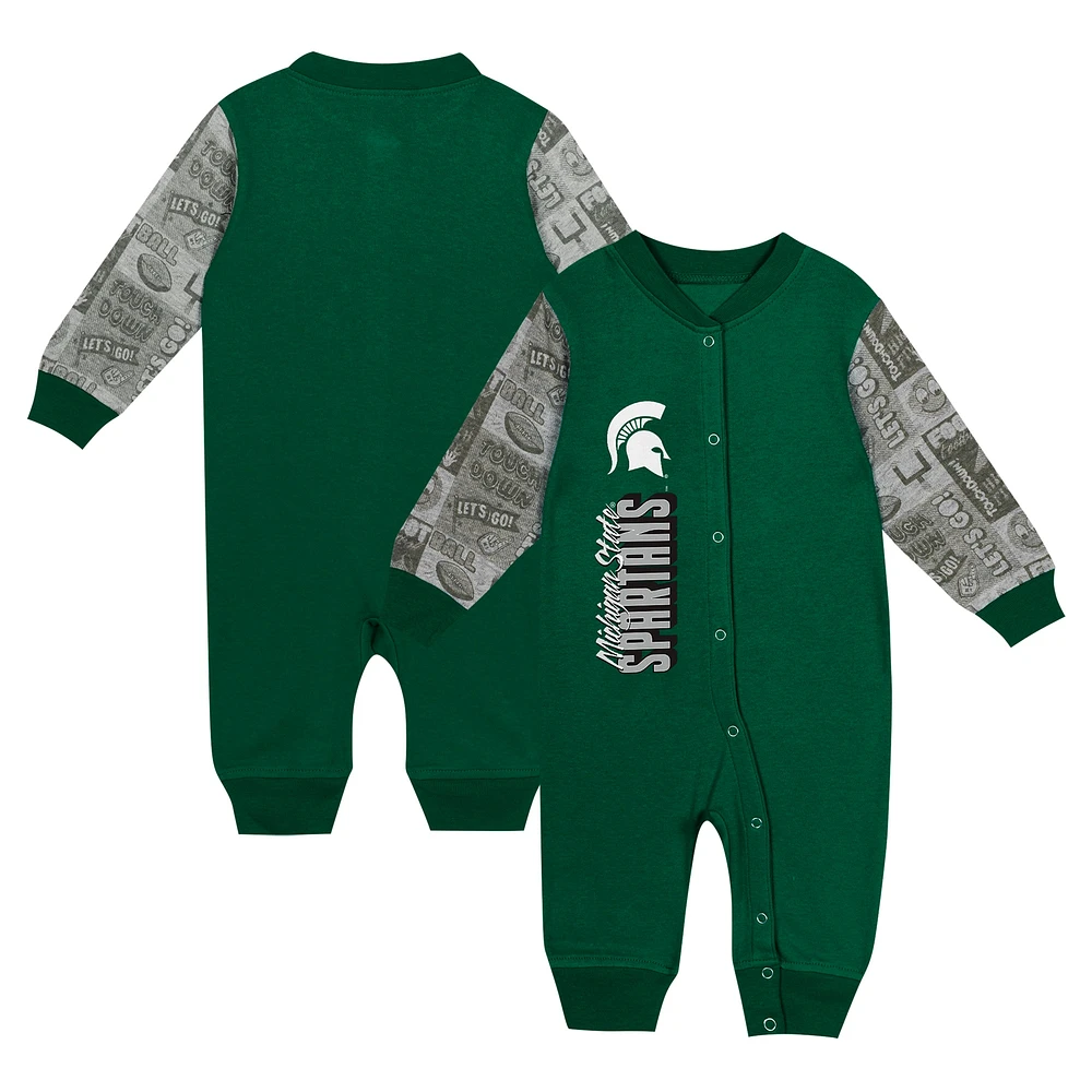 Combinaison à manches longues colorblock pour nouveau-né et nourrisson Hunter Green Michigan State Spartans Playbook