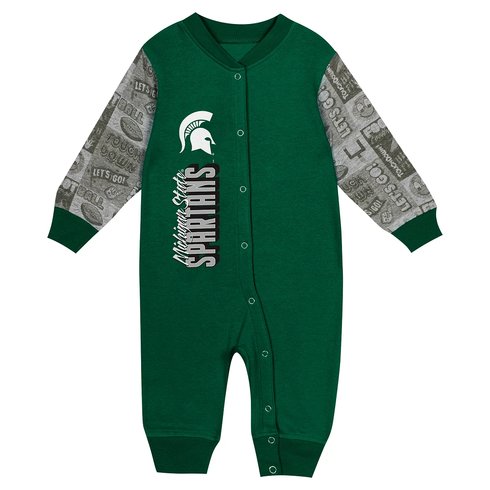 Combinaison à manches longues colorblock pour nouveau-né et nourrisson Hunter Green Michigan State Spartans Playbook