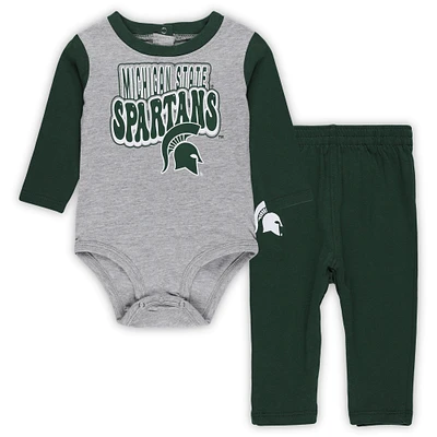 Newborn & Infant Michigan State Spartans Double Up Long Sleeve Bodysuit Pant Set