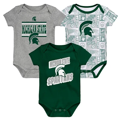 Lot de 3 bodies pour nouveau-né vert Michigan State Spartans Sunday Comics