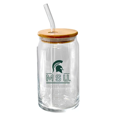 The Memory Company Spartans de l'État du Michigan 16oz. Verre à bière Classic Crew avec couvercle en bambou