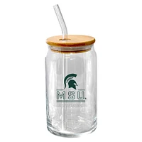 The Memory Company Spartans de l'État du Michigan 16oz. Verre à bière Classic Crew avec couvercle en bambou