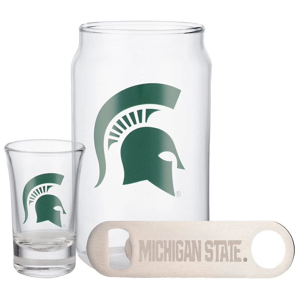 The Memory Company Michigan State Spartans Three-Pack Beer Glass, 2oz. Shot Glass & Bottle Opener Set