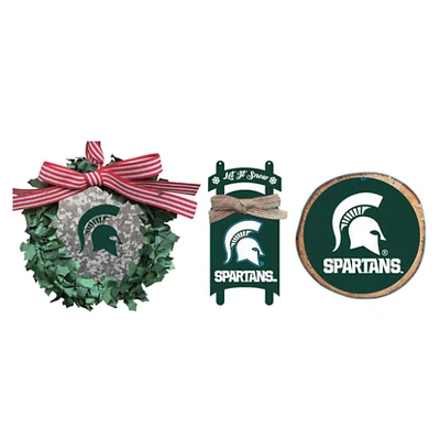 The Memory Company Michigan State Spartans Lot de trois couronnes, traîneaux et décorations circulaires