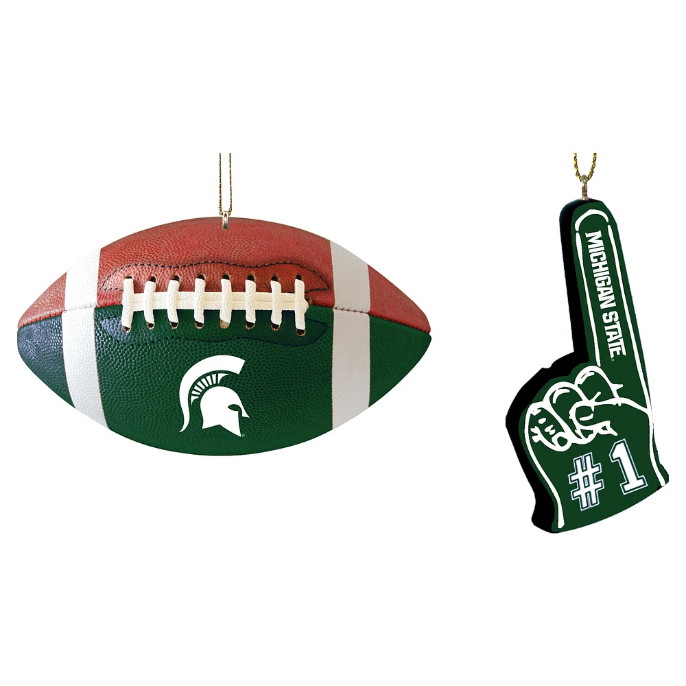 The Memory Company Michigan State Spartans Two-Pack Football & Foam Finger Ornament Set