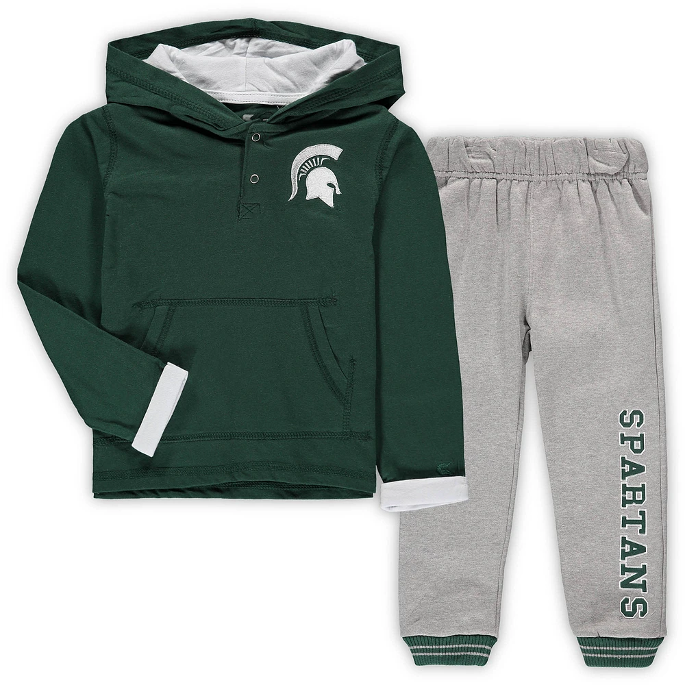 Ensemble sweat à capuche et pantalon de survêtement Michigan State Spartans Poppies Colosseum vert/gris chiné pour tout-petit