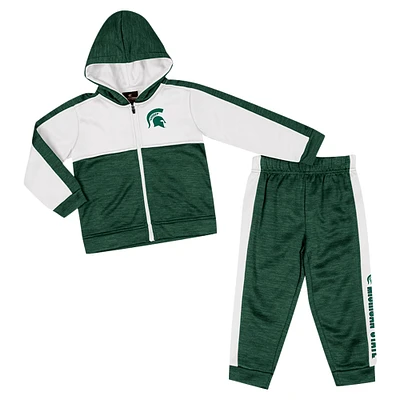 Ensemble sweat à capuche et pantalon en polaire entièrement zippé pour tout-petits Michigan State Spartans Colosseum Green