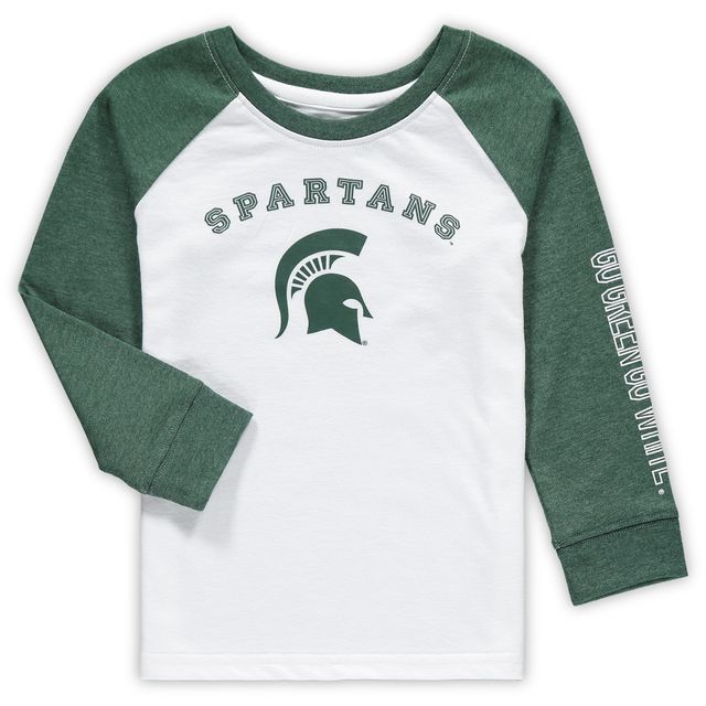 T-shirt raglan à manches longues Colosseum blanc chiné Michigan State Spartans pour tout-petit