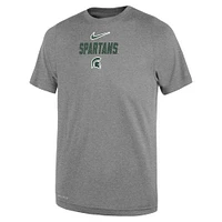 T-shirt Nike pour enfant avec slogan de performance et logo légendaire des Spartans l'État du Michigan, gris chiné