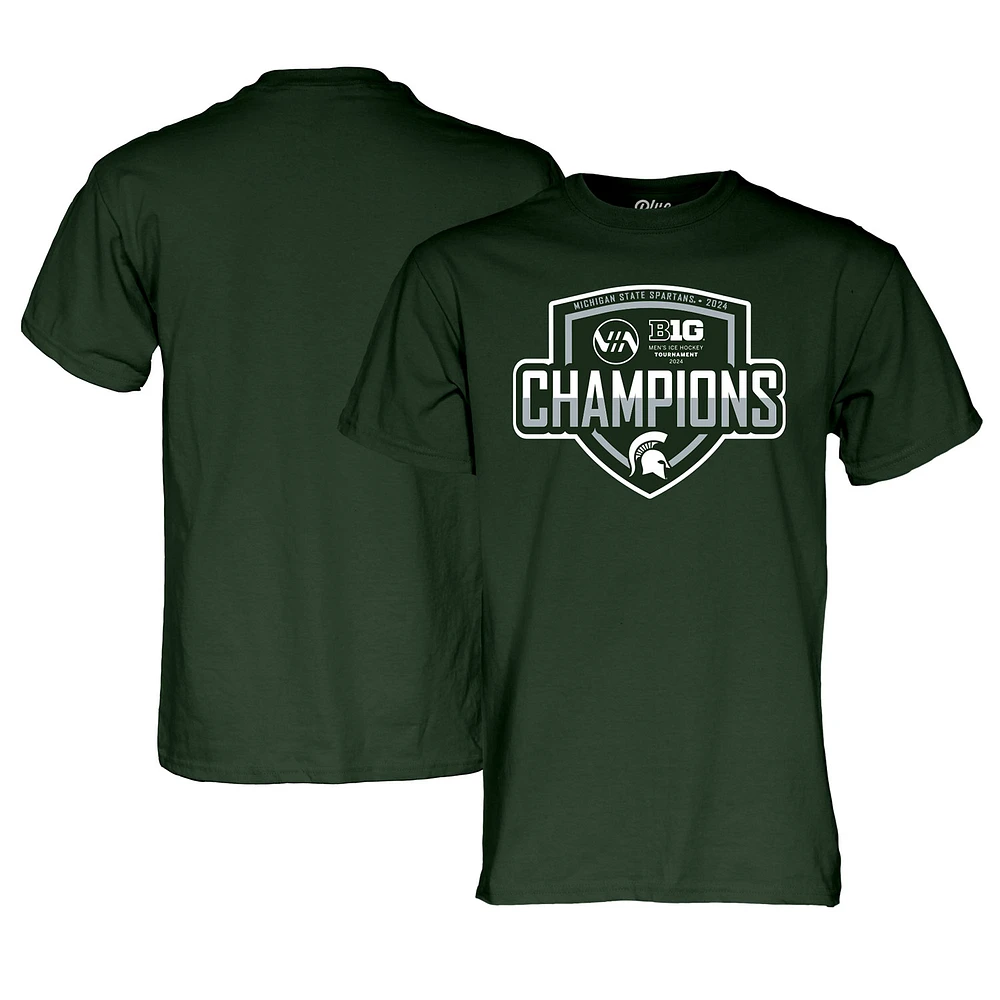 T-shirt unisexe bleu 84 vert Michigan State Spartans 2024 Big Ten pour hommes, tournoi de conférence hockey sur glace