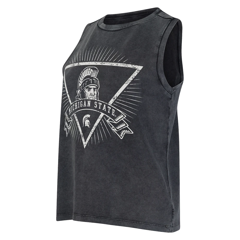 Women's Concepts Sport  Charcoal Michigan State Spartans Distressed Market French Terry Tank Top