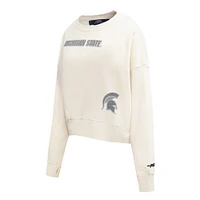 Women's Pro Standard Cream Michigan State Spartans French Terry Boxy Cropped Pullover Crewneck