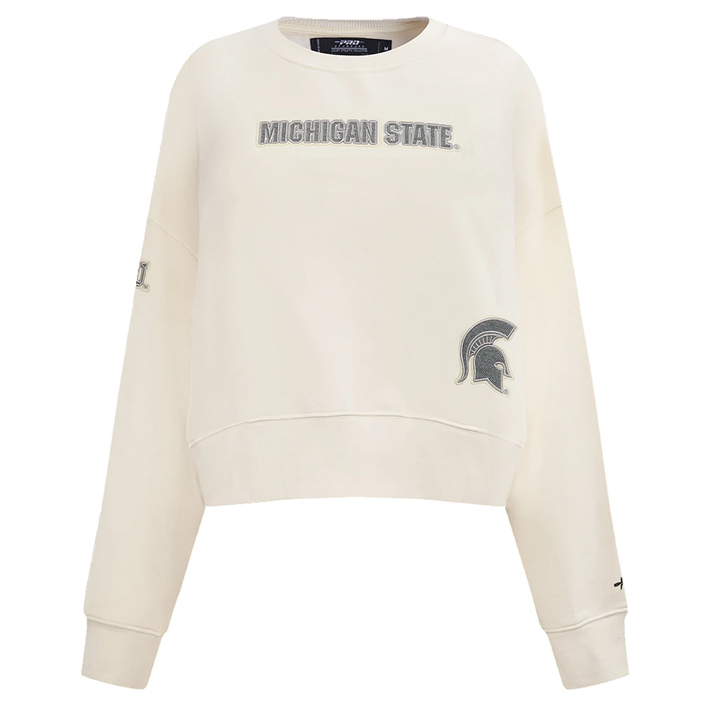 Women's Pro Standard Cream Michigan State Spartans French Terry Boxy Cropped Pullover Crewneck