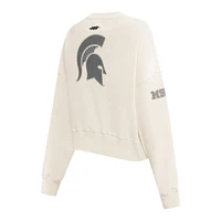 Women's Pro Standard Cream Michigan State Spartans French Terry Boxy Cropped Pullover Crewneck