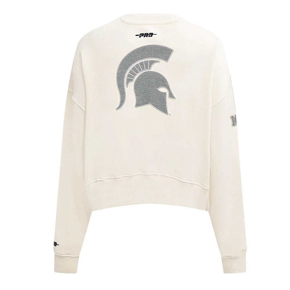 Women's Pro Standard Cream Michigan State Spartans French Terry Boxy Cropped Pullover Crewneck