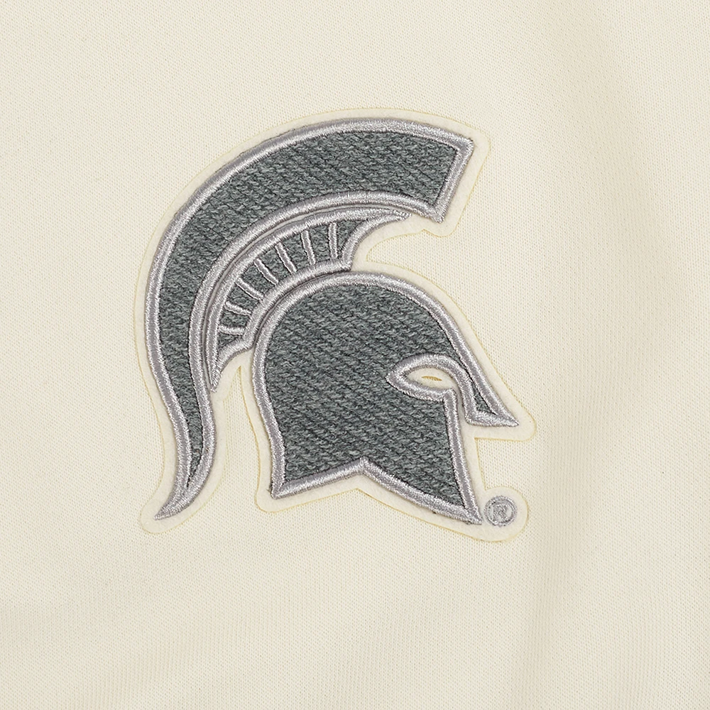 Women's Pro Standard Cream Michigan State Spartans French Terry Boxy Cropped Pullover Crewneck