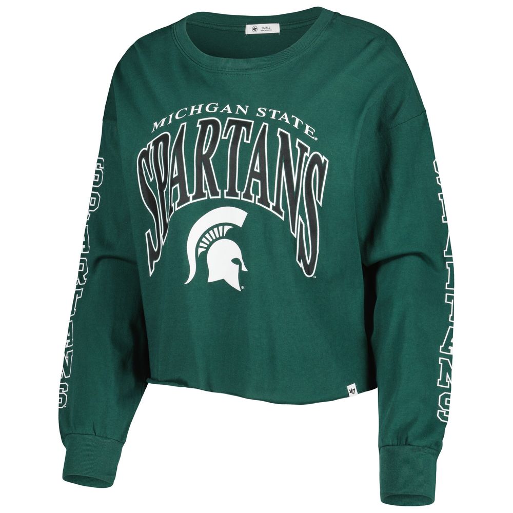 Women's '47 Green Michigan State Spartans Parkway II Cropped Long Sleeve T-Shirt