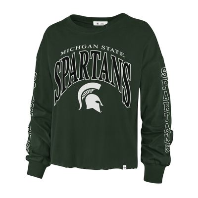 Women's '47 Green Michigan State Spartans Parkway II Cropped Long Sleeve T-Shirt