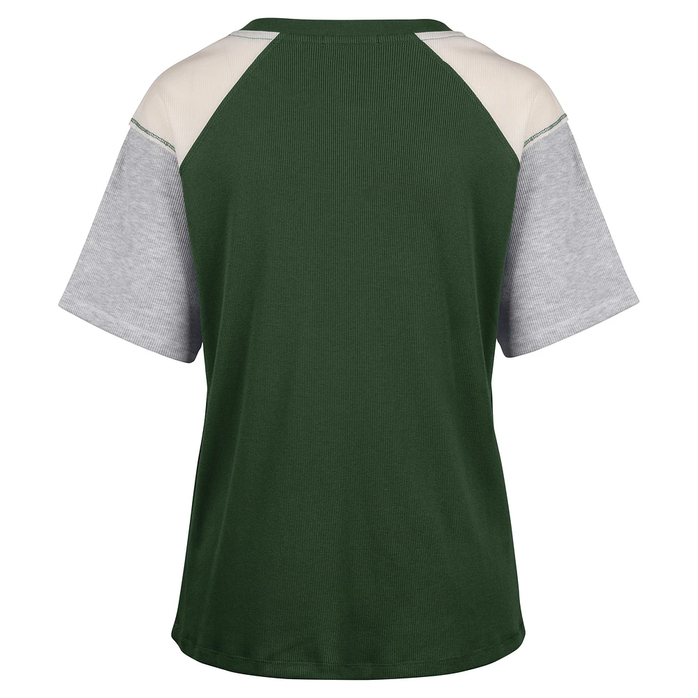 T-shirt '47 vert Michigan State Spartans pour femmes soulignant Harvey Colorblock Raglan Henley