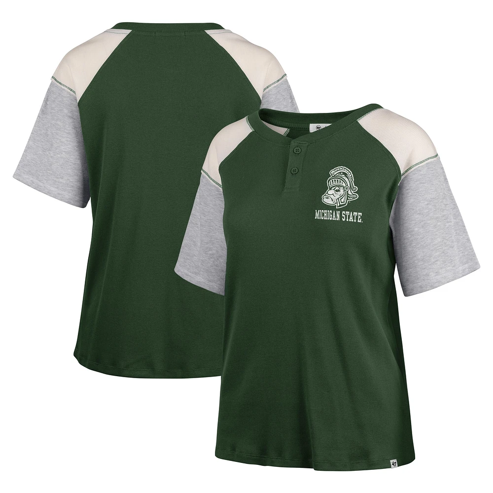 Women's '47 Green Michigan State Spartans Underline Harvey Colorblock Raglan Henley T-Shirt