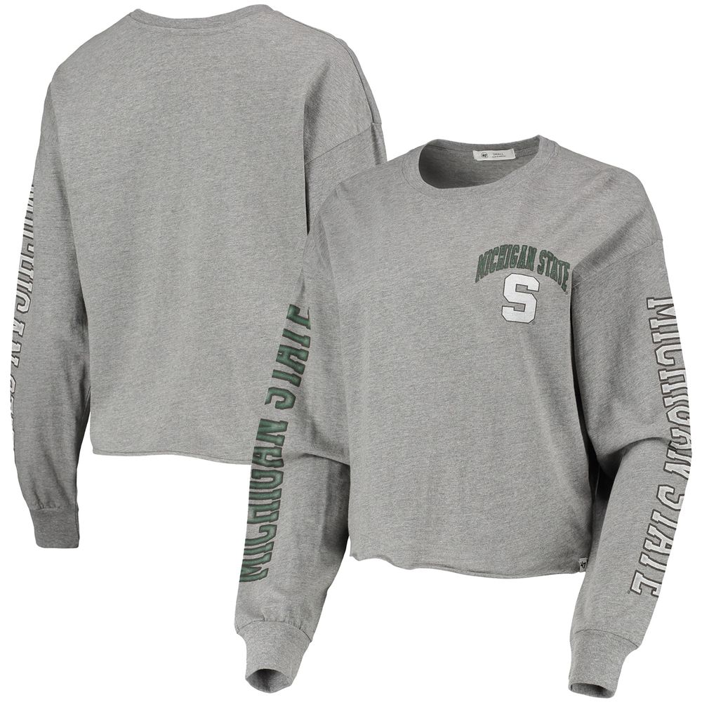 Women's '47 Heathered Gray Michigan State Spartans Ultra Max Parkway Long Sleeve Cropped T-Shirt