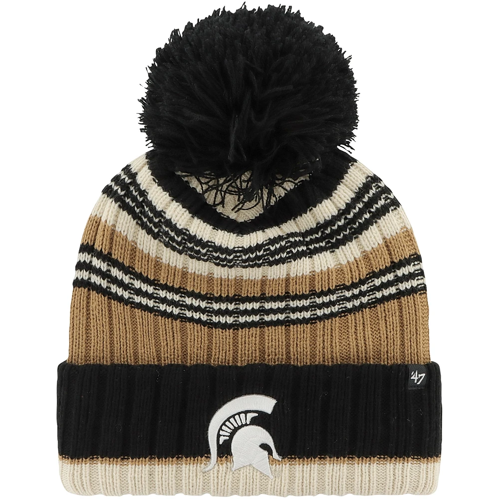 Women's '47 Khaki Michigan State Spartans Barista Cuffed Knit Hat with Pom