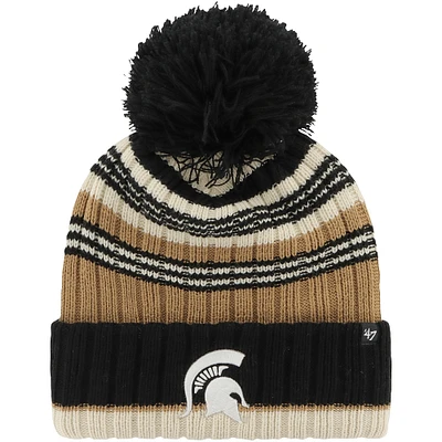 Bonnet en tricot à revers Barista '47 kaki pour femmes des Michigan State Spartans avec pompon