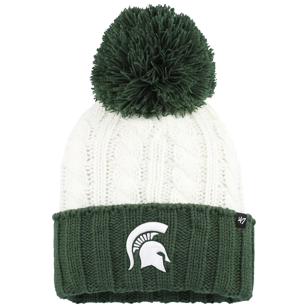 Bonnet tricoté à revers Fireside '47 blanc Michigan State Spartans pour femme avec pompon