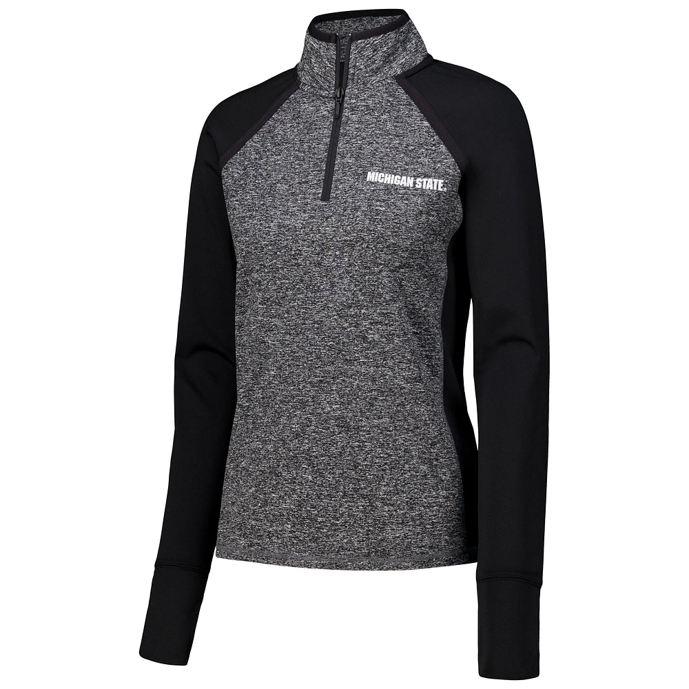 Veste à glissière quart de tour raglan pour femme Michigan State Spartans noir/gris chiné