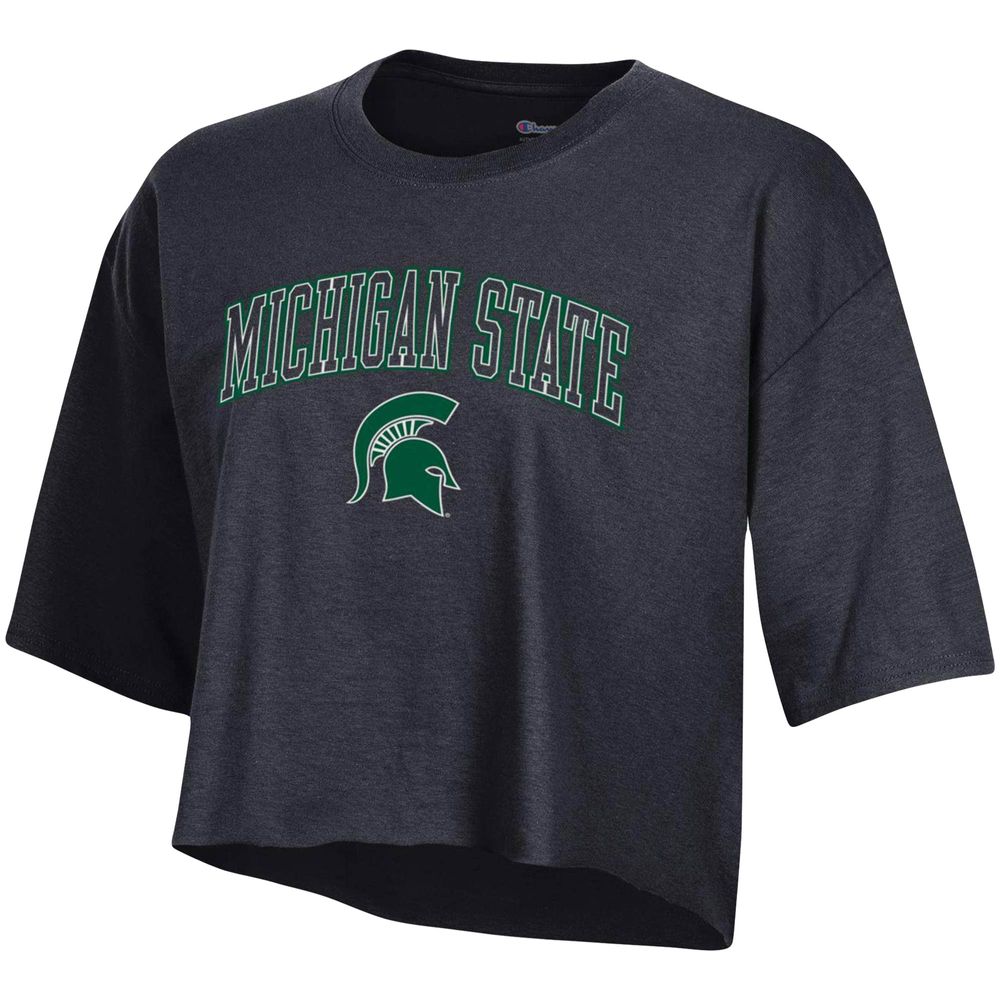 Women's Champion Black Michigan State Spartans Cropped Boyfriend T-Shirt